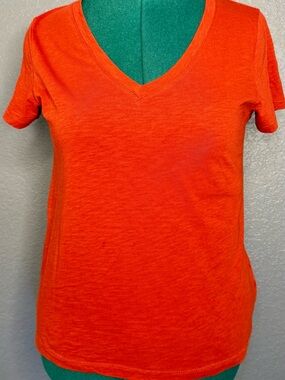 Madewell V Neck Tee M Bright Orange Slub Knit Short Sleeve